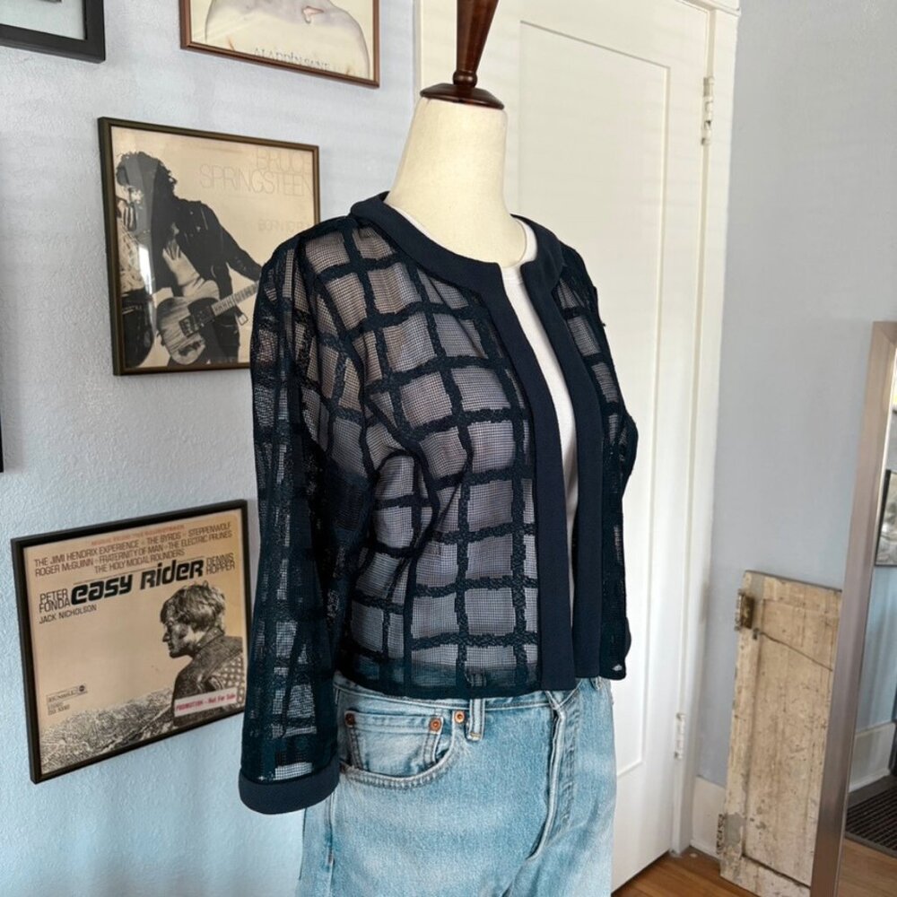 Maya Brooke Dark Navy Blue Jacket Mesh Windowpane… - image 7